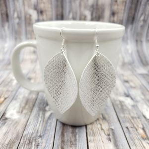 White/Silver Snake skin look Faux Leather Earrings